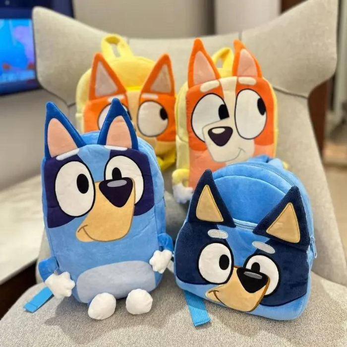 Charming New Bluey-Themed Kindergarten Kids' Cartoon Backpack - Canine-Inspired School Bag In Vivid Blue and Orange