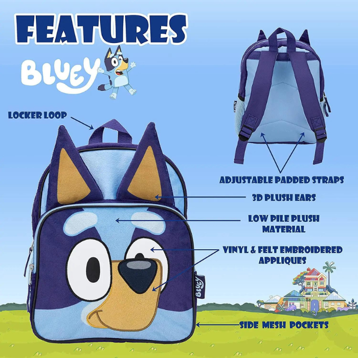 Bluey and Bingo Dog Backpack Set Blue & Purple Plush Oxford Cloth School Bag with Meal Bag for Kids