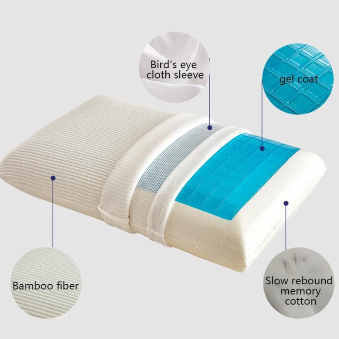 Memory Foam Neck Cushion with Cooling Gel For Sleep & Travel (White/Blue)