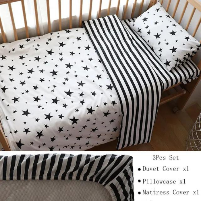 Three-Piece Cotton Bedding Kit for Baby Cribs, Including Pillowcase, Sheet, and Duvet Cover for Boys and Girls - Perfect for Nursery Decor