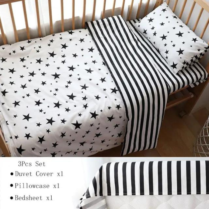 Three-Piece Cotton Bedding Kit for Baby Cribs, Including Pillowcase, Sheet, and Duvet Cover for Boys and Girls - Perfect for Nursery Decor