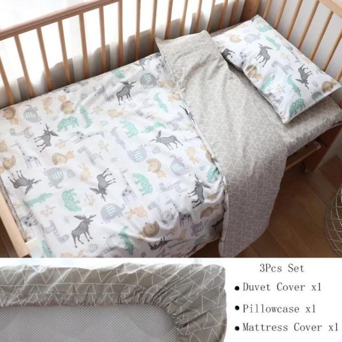 Three-Piece Cotton Bedding Kit for Baby Cribs, Including Pillowcase, Sheet, and Duvet Cover for Boys and Girls - Perfect for Nursery Decor