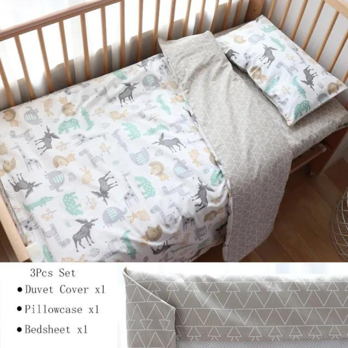 Three-Piece Cotton Bedding Kit for Baby Cribs, Including Pillowcase, Sheet, and Duvet Cover for Boys and Girls - Perfect for Nursery Decor