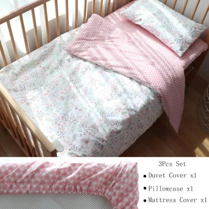 Three-Piece Cotton Bedding Kit for Baby Cribs, Including Pillowcase, Sheet, and Duvet Cover for Boys and Girls - Perfect for Nursery Decor