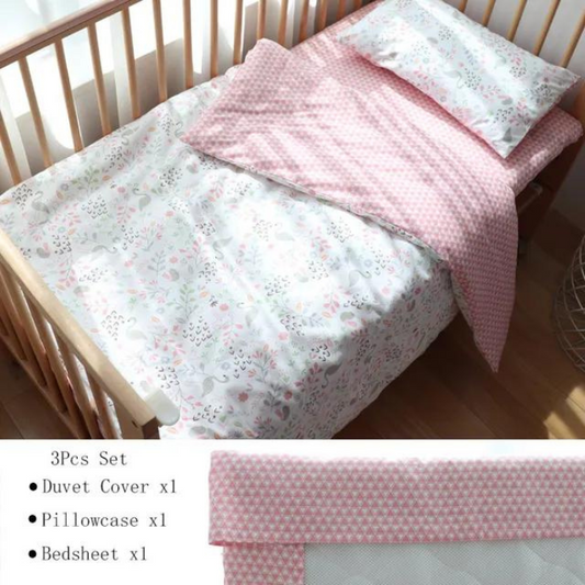 Three-Piece Cotton Bedding Kit for Baby Cribs, Including Pillowcase, Sheet, and Duvet Cover for Boys and Girls - Perfect for Nursery Decor