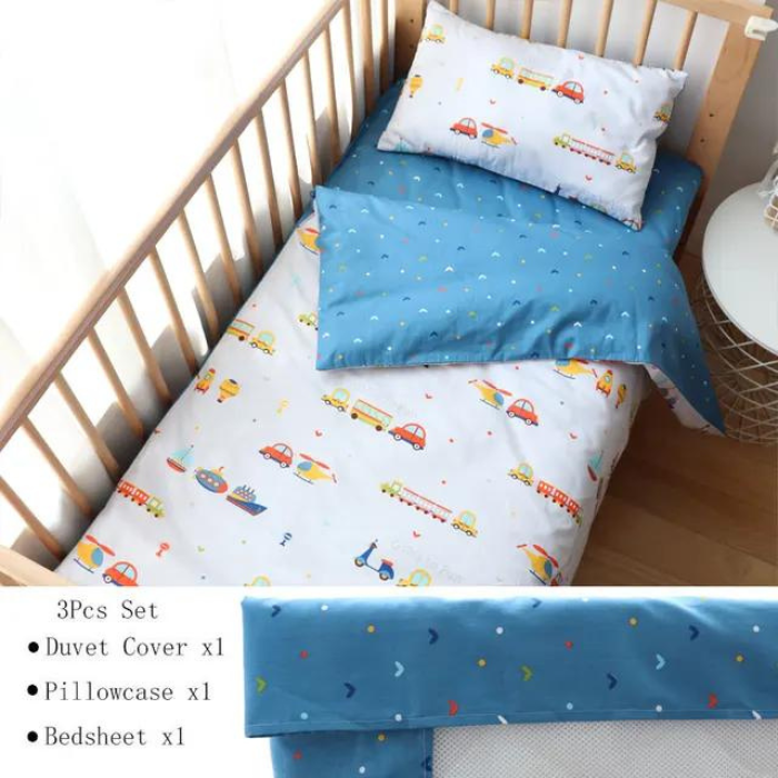 Three-Piece Cotton Bedding Kit for Baby Cribs, Including Pillowcase, Sheet, and Duvet Cover for Boys and Girls - Perfect for Nursery Decor