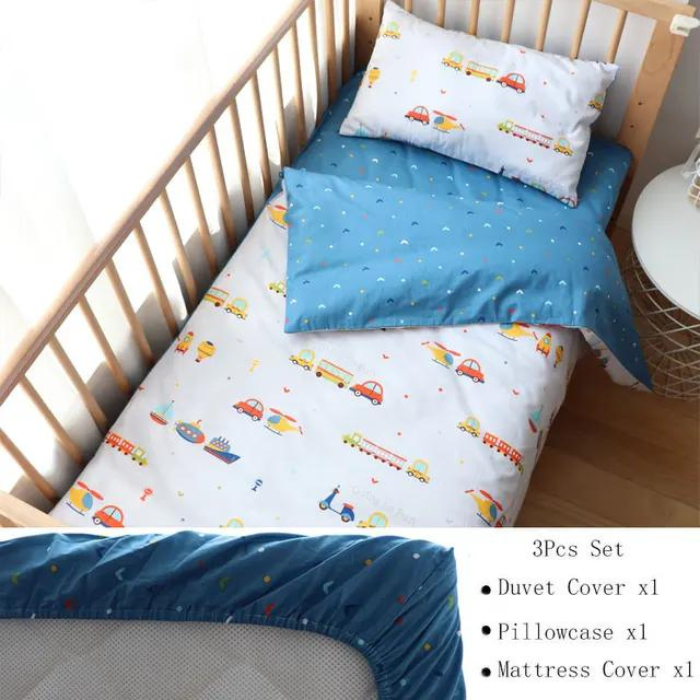 Three-Piece Cotton Bedding Kit for Baby Cribs, Including Pillowcase, Sheet, and Duvet Cover for Boys and Girls - Perfect for Nursery Decor