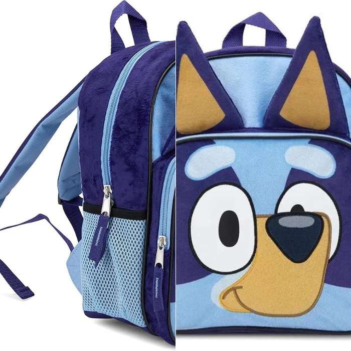 Bluey and Bingo Dog Backpack Set Blue & Purple Plush Oxford Cloth School Bag with Meal Bag for Kids