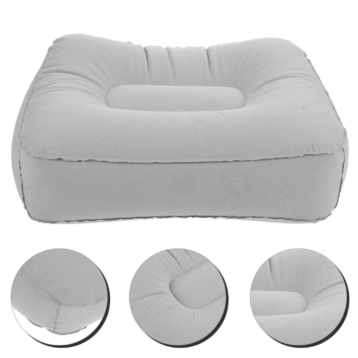 2 Pcs Inflatable Throw Pillows for Couch - Flocking PVC Foot Massage Stool Relax Cushion for Outdoor Travel (Grey & Blue)