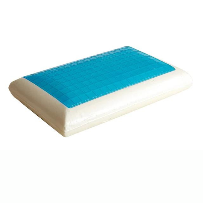 Memory Foam Neck Cushion with Cooling Gel For Sleep & Travel (White/Blue)