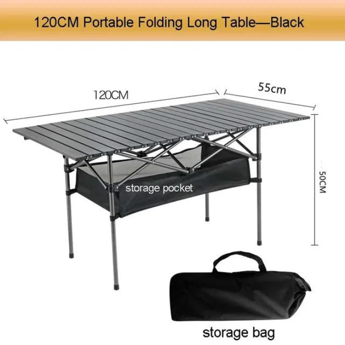 Outdoor Folding Long Table - Portable Egg Roll Camping Desk for BBQ & Picnic