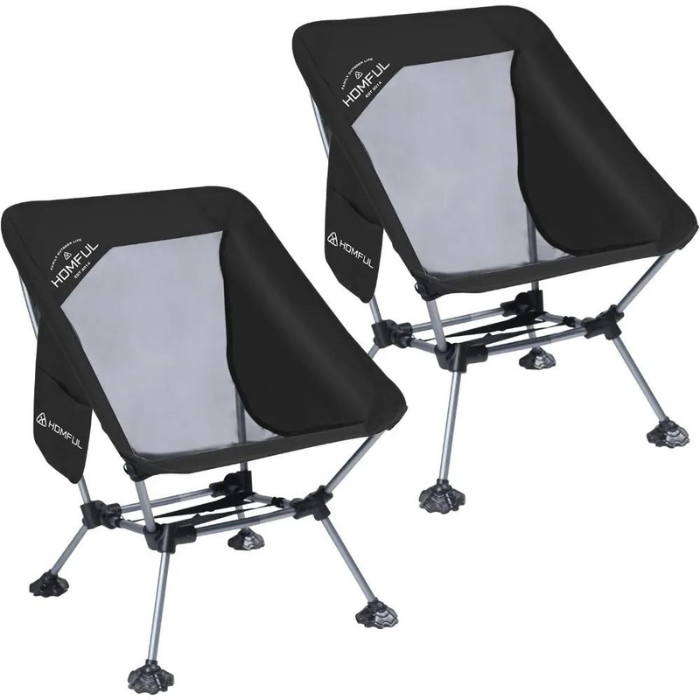 2 Pack Widened Ultra Light Camping Chairs - Portable Folding with Side Pockets and Breathable Mesh