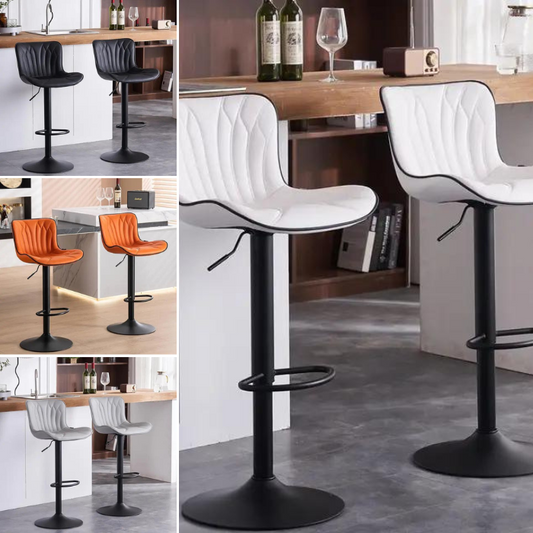 Grey Faux Leather Counter Height Bar Stools with Swivel and Adjustable Height, Set of 2