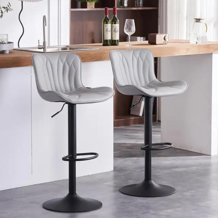 Grey Faux Leather Counter Height Bar Stools with Swivel and Adjustable Height, Set of 2