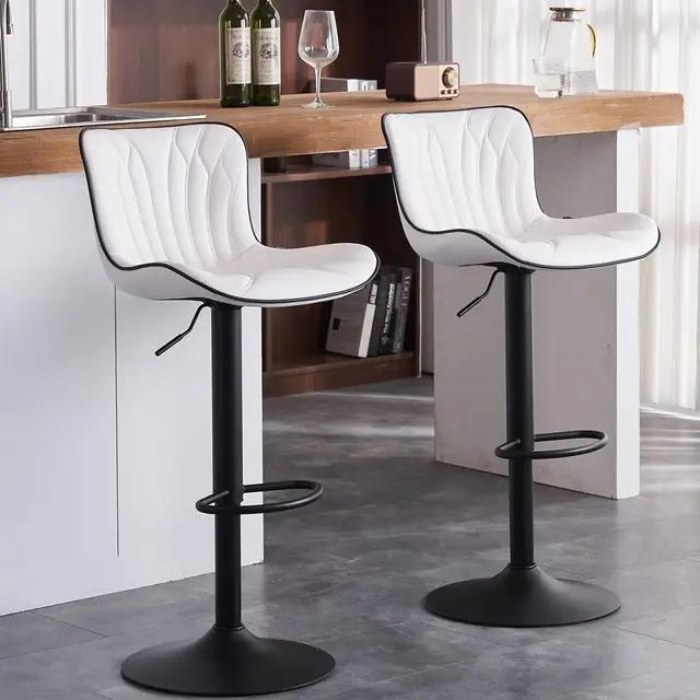 Grey Faux Leather Counter Height Bar Stools with Swivel and Adjustable Height, Set of 2