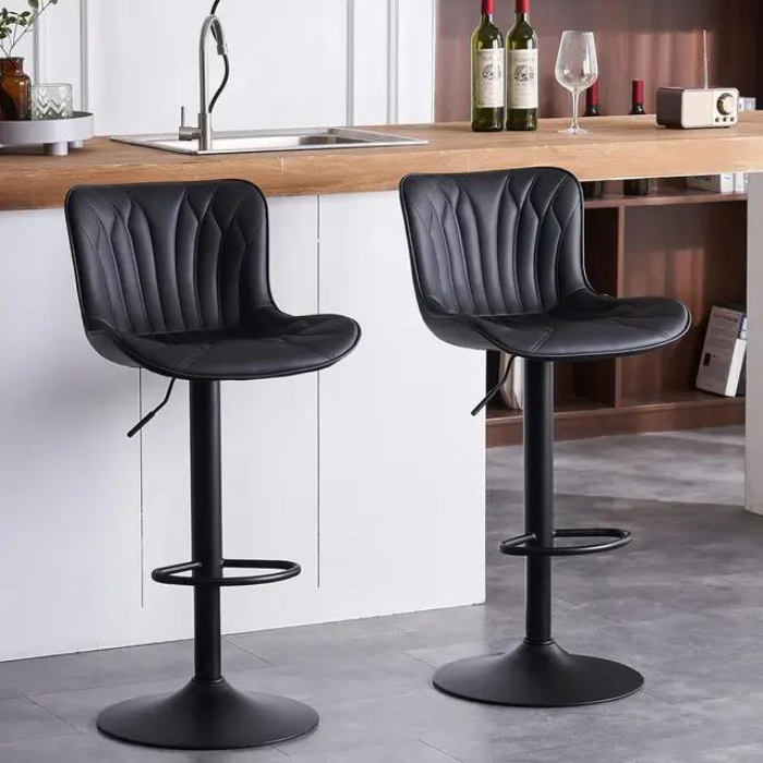 Grey Faux Leather Counter Height Bar Stools with Swivel and Adjustable Height, Set of 2