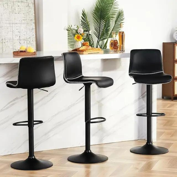 Brown Swivel Bar Stools Set of 3 - Adjustable Counter Height 24" to 32" with Backrest, Faux Leather