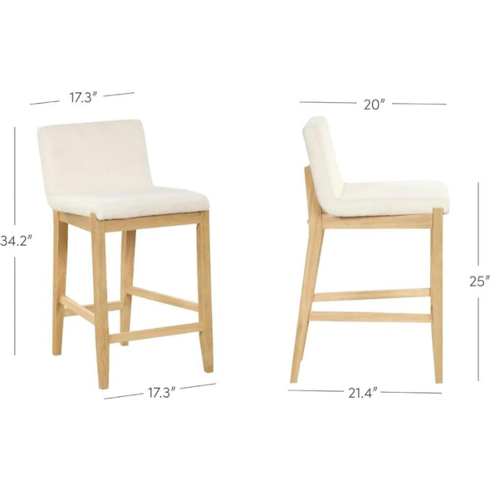 Gracie Modern Counter Height Bar Stool - Upholstered Linen Chair with Natural Wood Back