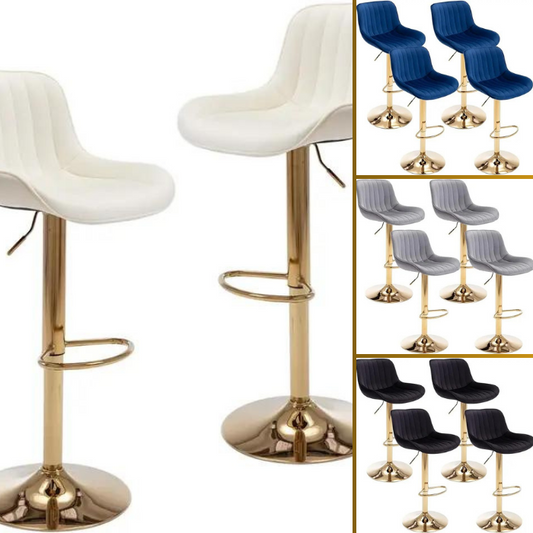 Kiztir Gold Velvet Swivel Bar Stools Set of 4 - Adjustable Counter Height with Backrest & Footrest