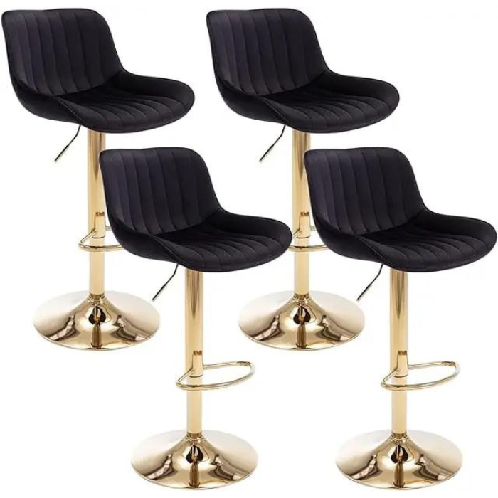 Kiztir Gold Velvet Swivel Bar Stools Set of 4 - Adjustable Counter Height with Backrest & Footrest