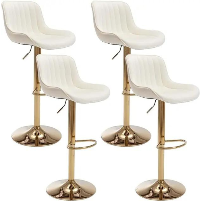 Kiztir Gold Velvet Swivel Bar Stools Set of 4 - Adjustable Counter Height with Backrest & Footrest