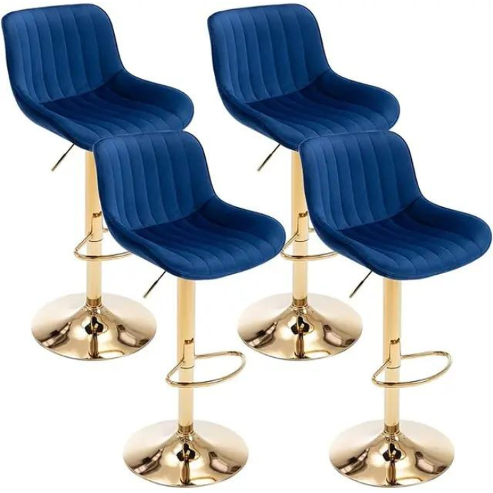 Kiztir Gold Velvet Swivel Bar Stools Set of 4 - Adjustable Counter Height with Backrest & Footrest