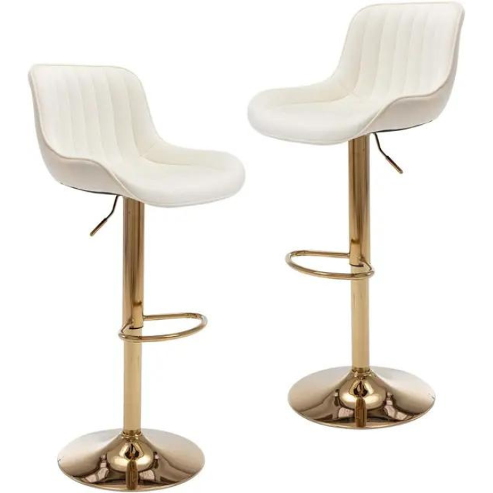 Kiztir Gold Velvet Swivel Bar Stools Set of 4 - Adjustable Counter Height with Backrest & Footrest