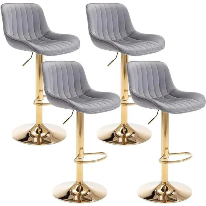 Kiztir Gold Velvet Swivel Bar Stools Set of 4 - Adjustable Counter Height with Backrest & Footrest