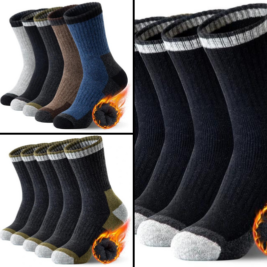 5 Pairs Men's Merino Wool Hiking Socks - Soft, Warm, Moisture-Wicking Crew Socks for Winter, Indoor & Outdoor Use