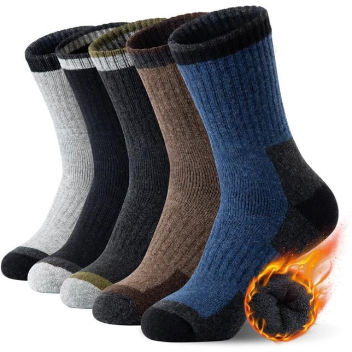 5 Pairs Men's Merino Wool Hiking Socks - Soft, Warm, Moisture-Wicking Crew Socks for Winter, Indoor & Outdoor Use