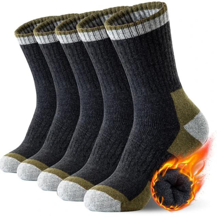 5 Pairs Men's Merino Wool Hiking Socks - Soft, Warm, Moisture-Wicking Crew Socks for Winter, Indoor & Outdoor Use