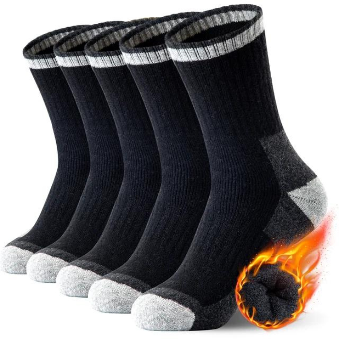 5 Pairs Men's Merino Wool Hiking Socks - Soft, Warm, Moisture-Wicking Crew Socks for Winter, Indoor & Outdoor Use