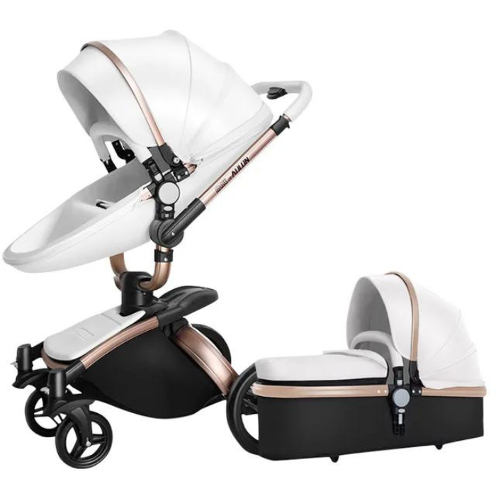 Premier Leather 3-in-1 Baby Stroller With Dual Suspension and Safety Car Seat