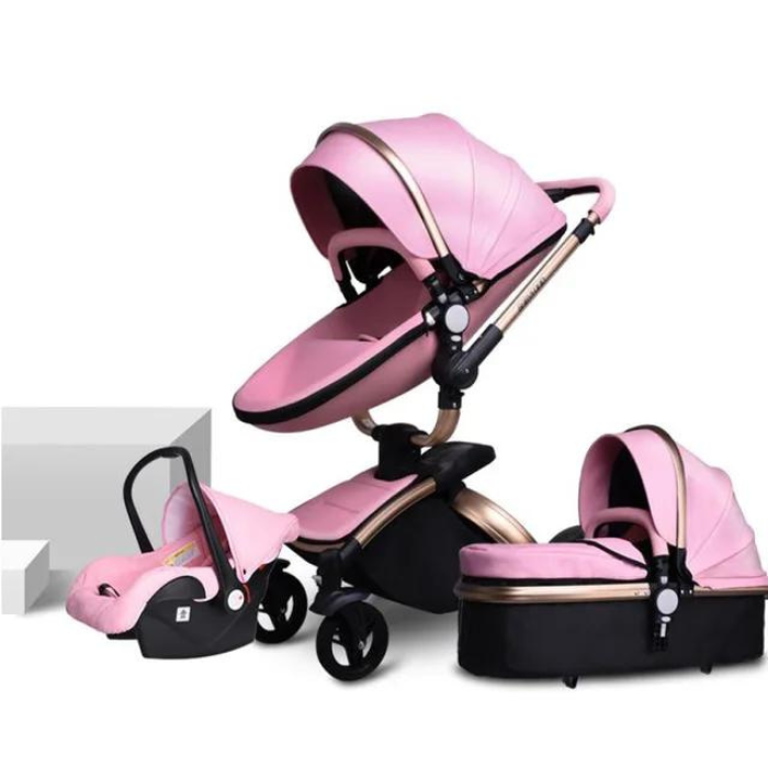 Premier Leather 3-in-1 Baby Stroller With Dual Suspension and Safety Car Seat