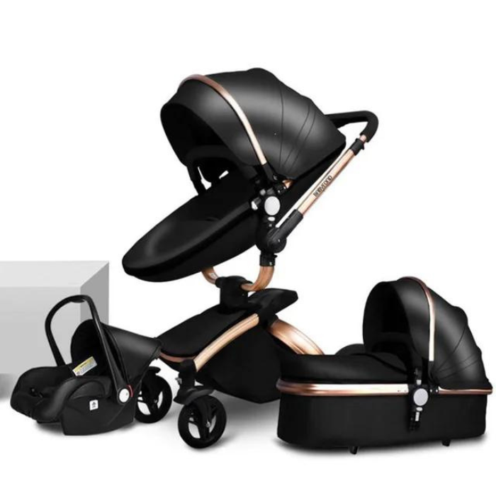 Premier Leather 3-in-1 Baby Stroller With Dual Suspension and Safety Car Seat