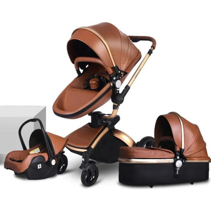 Premier Leather 3-in-1 Baby Stroller With Dual Suspension and Safety Car Seat