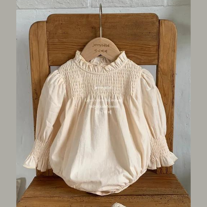 Soft & Cozy Long Sleeve Smocked Romper With Frilly Collar For Infants