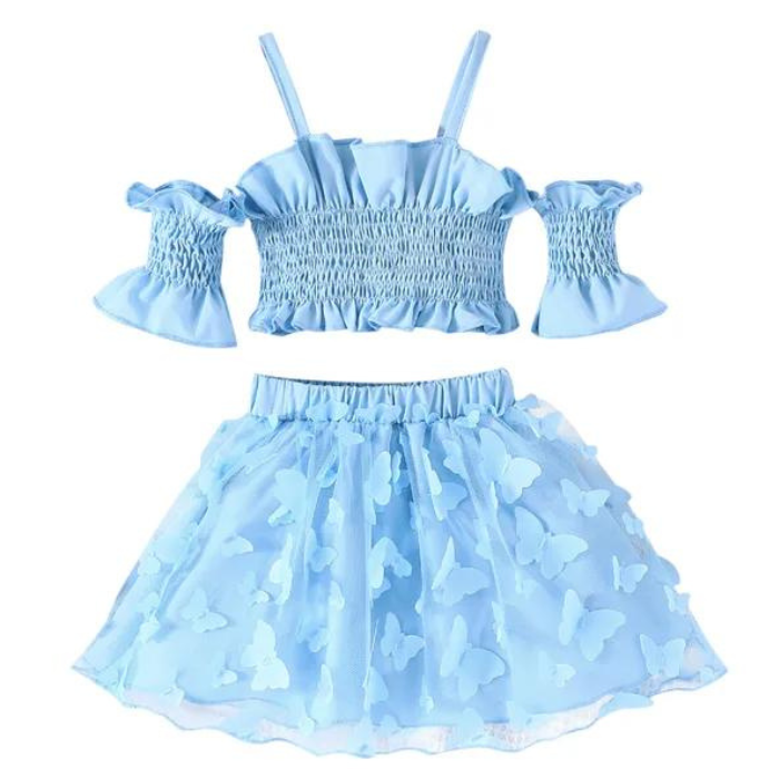 Trendy Ceeniu Toddler Baby Girls Clothes - Stylish Off Shoulder Top with Butterfly Skirts