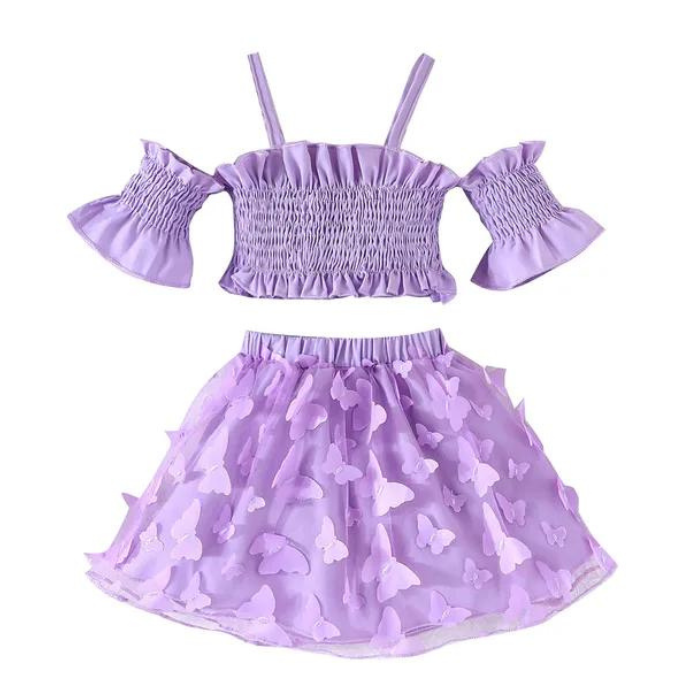 Trendy Ceeniu Toddler Baby Girls Clothes - Stylish Off Shoulder Top with Butterfly Skirts