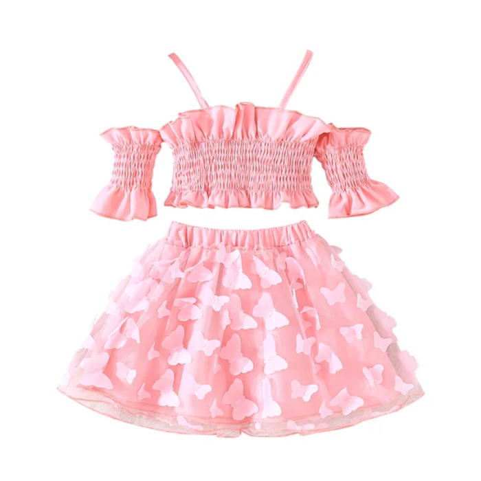 Trendy Ceeniu Toddler Baby Girls Clothes - Stylish Off Shoulder Top with Butterfly Skirts