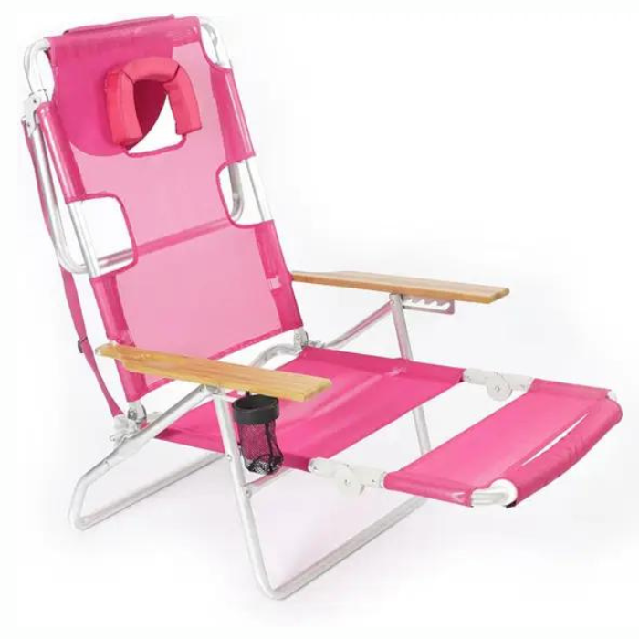 Adjustable Beach Chair With Face Hole & Built-In Cup Holder