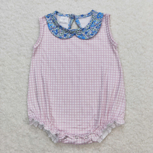 Summer Boutique Baby Girls Clothes - Pink Floral & White Plaid Rompers