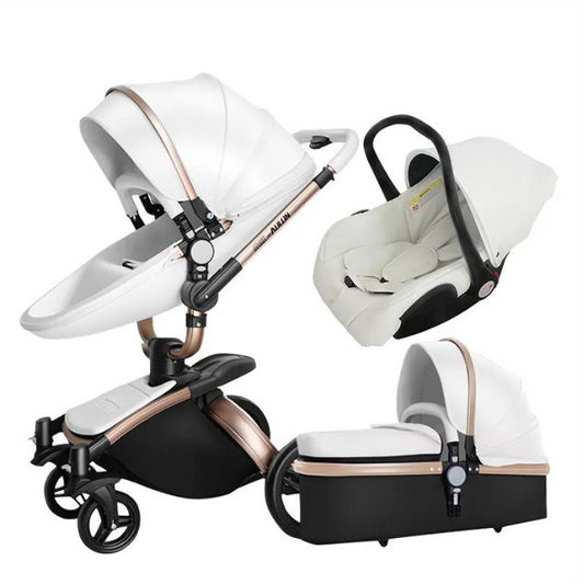 Premier Leather 3-in-1 Baby Stroller With Dual Suspension and Safety Car Seat