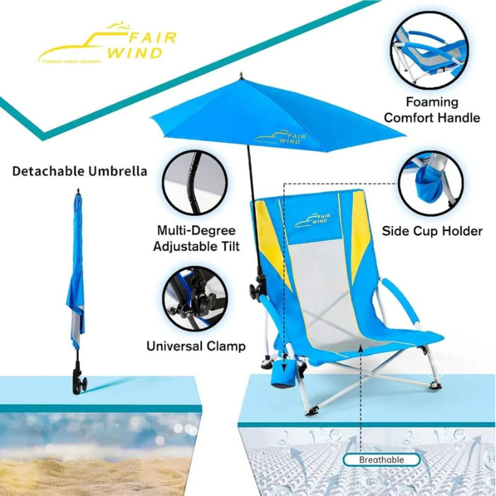 Sun-Safe Lounging Adult Beach Chairs with Umbrella And Heavy-Duty Design