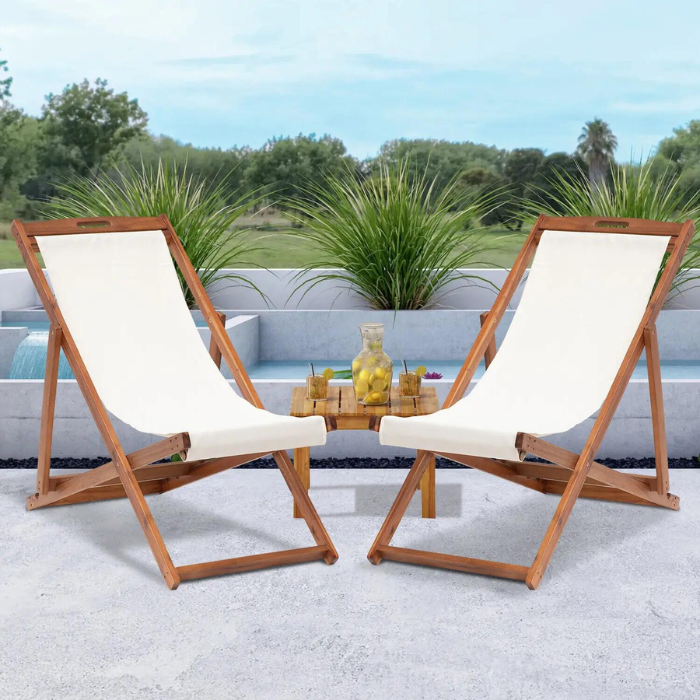 2-Pack Folding Patio Lounge Chairs With Thick Cushioned Comfort