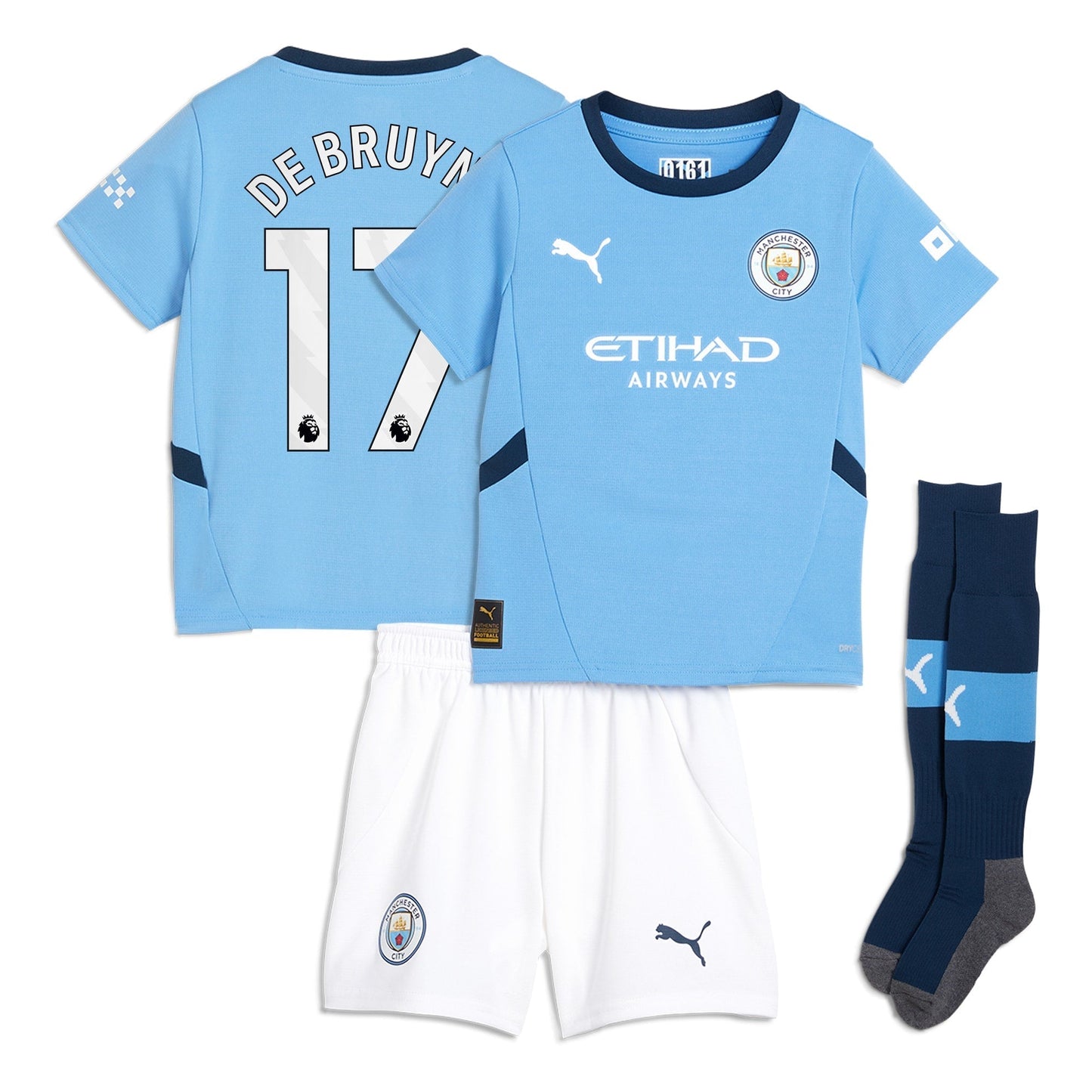 Manchester City PUMA Home Minikit 2024-25 with De Bruyne 17 printing Jersey - Blue