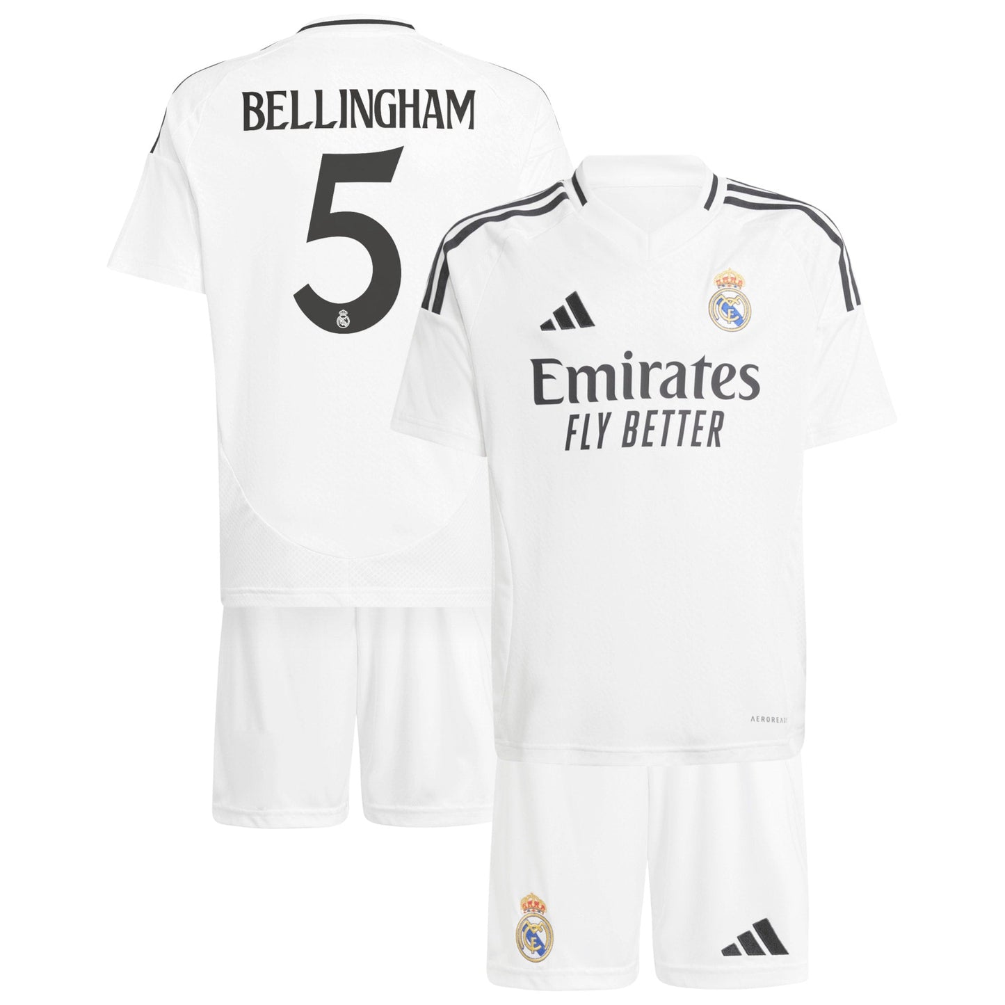 Real Madrid adidas Home Kids 2024-25 with Bellingham 5 printing Jersey - White